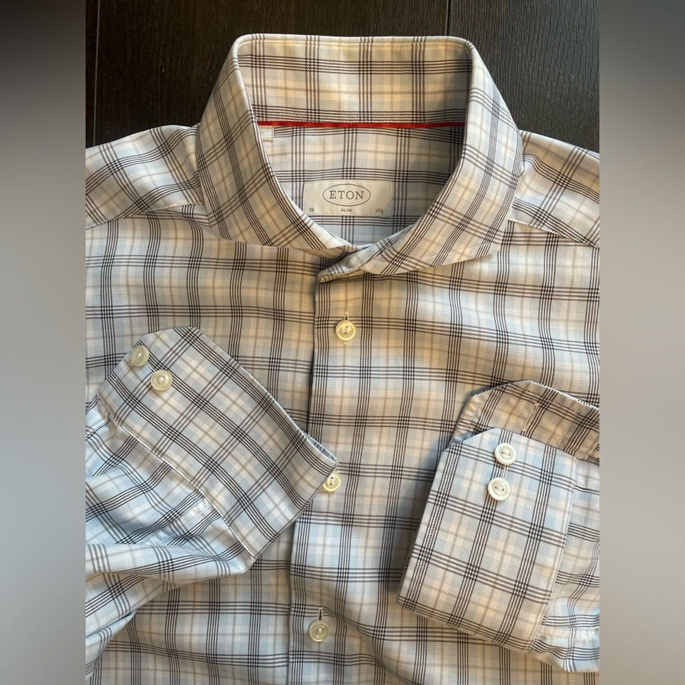 Eton - All cotton Prince of Wales check pattern dress shirt Size 39 (15.5”neck)